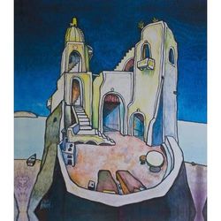 Dream House I,'Surreal Castle Tower Giclée Print on Canvas Mexico'