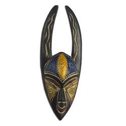Sanufu Horns,'Embossed Brass and Wood African Mask'