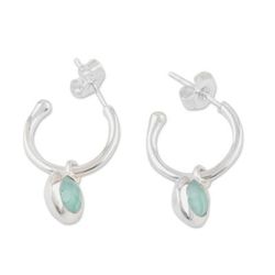 Glam Green,'Sterling Silver Half-Hoop Earrings with Chalcedony Stones'