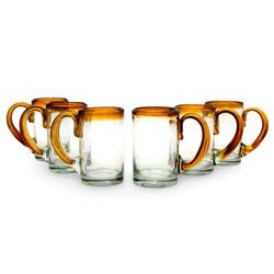 Blown glass beer glasses, 'Amber Beer' (set of 6)