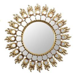 Reflective Blaze,'Fire Pattern Bronze Gilded Wood Wall Mirror from Peru'