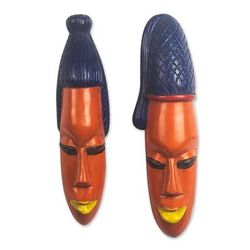 Efo Kple,'Hand Made Sese Wood Couple Masks (Pair)'