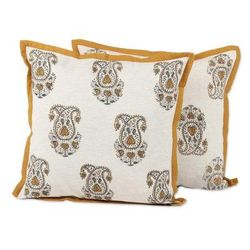 Paisley Pride,'Cotton Paisley Pattern Antique White Cushion Covers (Pair)'