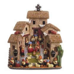 Our Andean Town,'Handcrafted Ceramic Art Andean Town Scene Figurine'