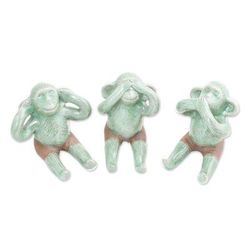 Green Monkeys,'Celadon Ceramic Wise Monkey Figurines (Set of 3)'
