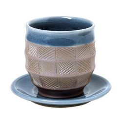 Comfort Etches,'Blue and Brown Celadon Ceramic Cup and Saucer from Thailand'