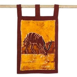 Greater Kudu II,'Batik Cotton Antelope-Motif Wall Hanging from Ghana'