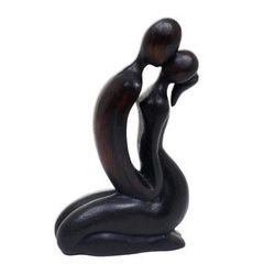 The Kiss,'Romantic Hand Carved Wood Sculpture of Lovers' Kiss'