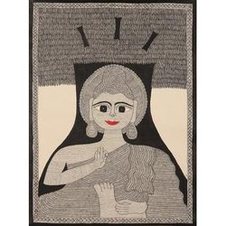 Buddha Smiles,'Madhubani Buddha Painting on Handmade Paper'