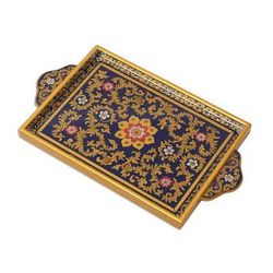 'Royal Blue Garden' - Reverse Painted Glass Serveware Tray from Peru