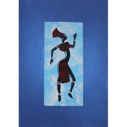 Kpanlogo Dance II,'Painting of a Dancing Woman in a Red Cotton Dress from Ghana'
