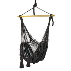 Ocean Seat in Black,'Tasseled Black Cotton Rope Mayan Hammock Swing'