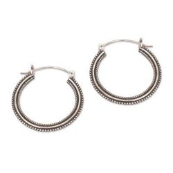 On Rotation,'Sterling Silver Hoop Earrings with Textured Details (1.4 In)'