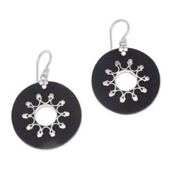 Dark Sun,'Sterling Silver Lava Stone Dark Sun Black Dangle Earrings'