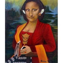 Javanese Mona Lisa,'Signed Surrealist Mona Lisa Painting from Java'