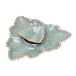 Maple Leaf,'Green Leaf Celadon Ceramic Appetizer Dishes (Pair)'