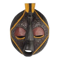 Africa wood mask, 'Patience' - Hand Made Wood Mask
