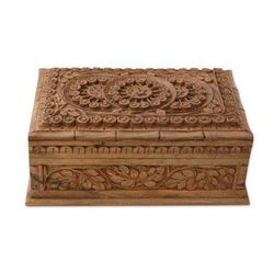 'Sunflower Ivy' - Handmade Floral Wood Jewelry Box from India