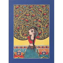 Mother Nature II,'Mother Nature Madhubani Painting on Paper from India'