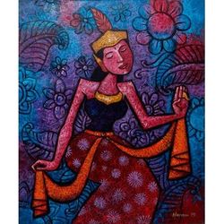 Serimpi Dance,'Signed Original Painting of a Javanese Serimpi Dancer'
