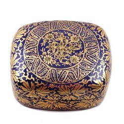 Blue Golden Bouquet,'Handmade Blue Papier Mache Golden Floral Decorative Box'