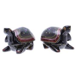 'Hand-Painted Floral Wood Decorative Turtle Boxes (Pair)'