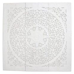 Native Elegance in White,'Three Floral Teak Wood Relief Panels in White from Thailand'