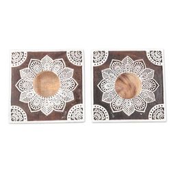 Lucid Dream,'Handmade Mango Wood Tealight Candle Holders (Pair)'