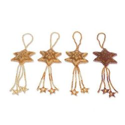 Fleeting Stars,'Glass Beaded Ornaments in Gold and Brown (Set of 4)'