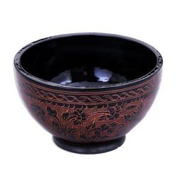 Red Floral Forest,'Handcrafted Red and Black Lacquered Bowl from Thailand'