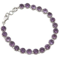 Violet Enchantment,'Artisan Handcrafted Silver Tennis Bracelet with 21 Amethysts'