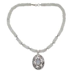 Rainbow moonstone pendant necklace, 'Mughal Garden'