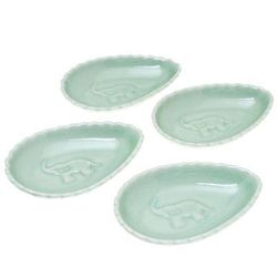 'Elephant-Themed Celadon Ceramic Condiment Bowls (Set of 4)'