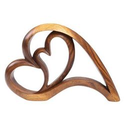 Layered Love,'Handmade Suar Wood Statuette with Heart Motif'