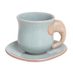 Elephant Gaze,'Aqua Celadon Cup and Saucer with Elephant Motif'