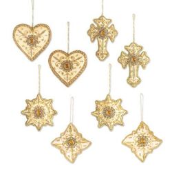 'Golden Glory' (set of 8) - Indian Handmade Heart Shaped Ornaments