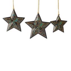 Wood Christmas ornaments, 'Midnight Blue Charm' (set of 3)