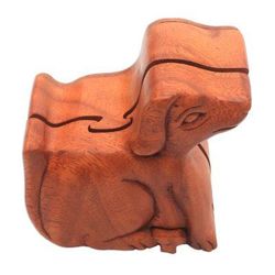 Playful Dog,'Handmade Suar Wood Dog Puzzle Box from Bali'