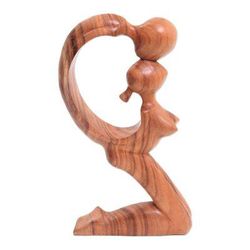 Wood sculpture, 'So in Love' - Romantic Wood Sculpture