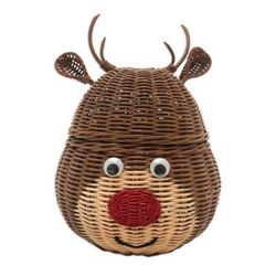 Secret Holiday Reindeer,'Holiday Reindeer Rattan Basket Painted by Hand'