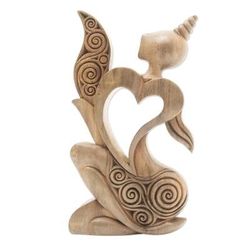 Romantic Woman,'Artisan Crafted Heart-Themed Hibiscus Wood Statuette'
