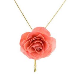 Garden Rose in Pink,'Gold and Genuine Pink Rose Necklace from Thailand'