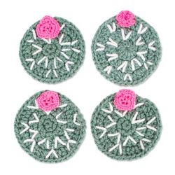 Nopal,'Cactus Motif Crocheted Coasters (Set of 4)'