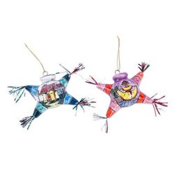 Cheerful Piñatas,'Two Hand Painted Ceramic Piñata Ornaments from Mexico'