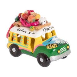 Green and Yellow Old Time Bus,'Yellow and Green Ceramic Bus Figurine from Guatemala'