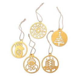 Holiday Dreams,'Christmas Ornaments with Natura Fiber Cords (Set of 5)'