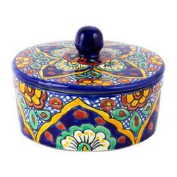 Hidalgo Fiesta,'Talavera Style Ceramic Tortilla Holder with Lid from Mexico'