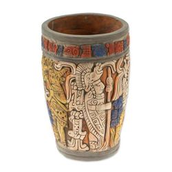 'Maya King of Tikal' - Hand Crafted Archaeology Museum Replica Ceramic Vase