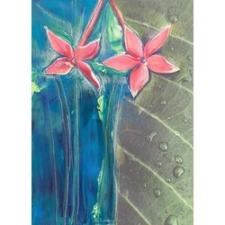 Flower in Leaf,'Original Signed Costa Rican Fine Art Flame Flower Painting'