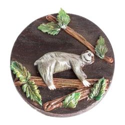 The Tropical Sloth,'Handcrafted Painted Pinewood and Cold Porcelain Sloth Magnet'